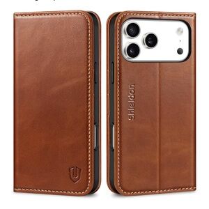 Genuine Brown Leather Wallet Case For iPhone 17 Pro Max